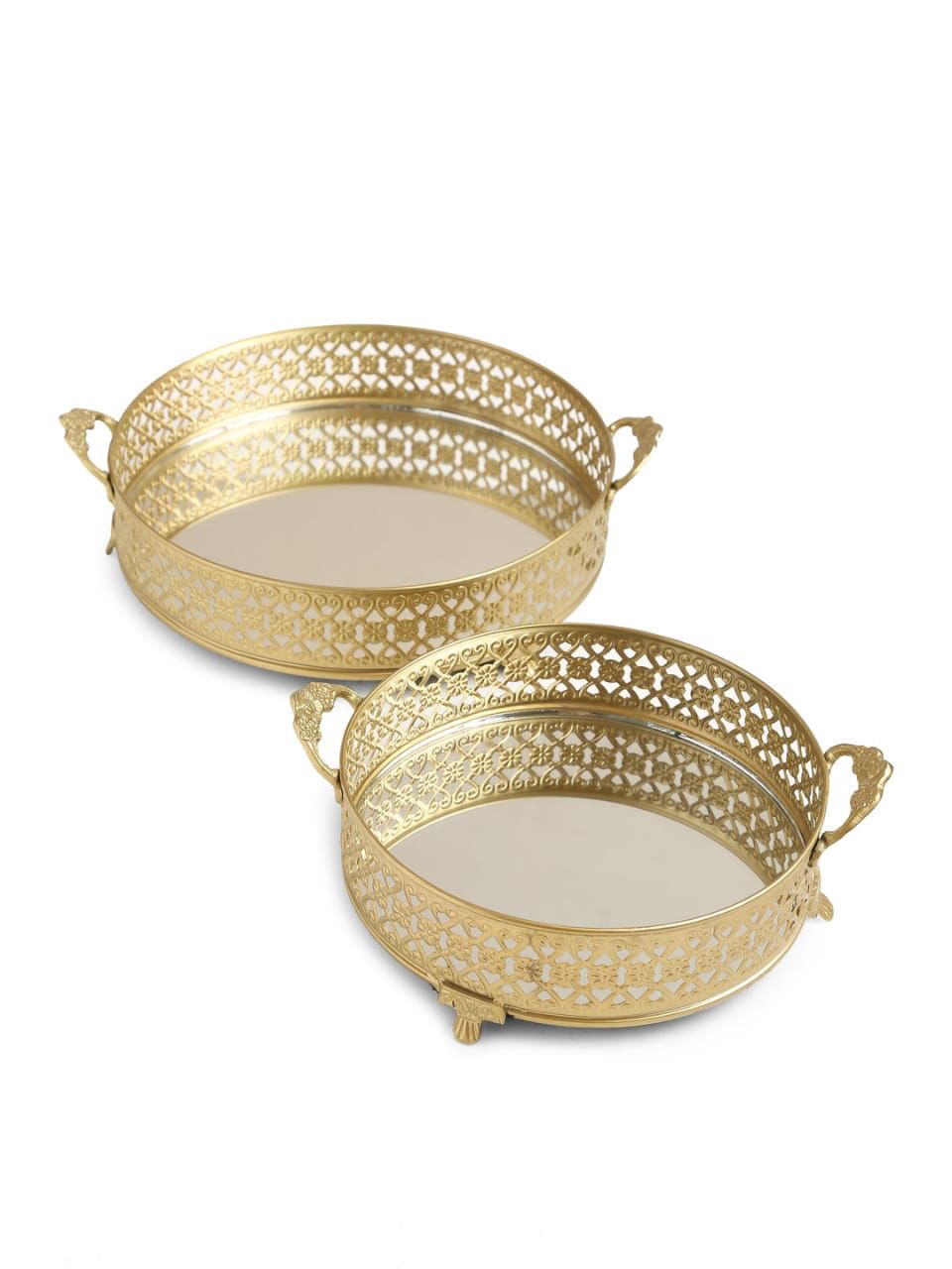 Traditional Lattice Serving Trays with Mirror Base